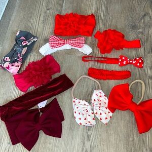 RED + BURGENDY Hair bow, head band, hair wrap lot for baby girl